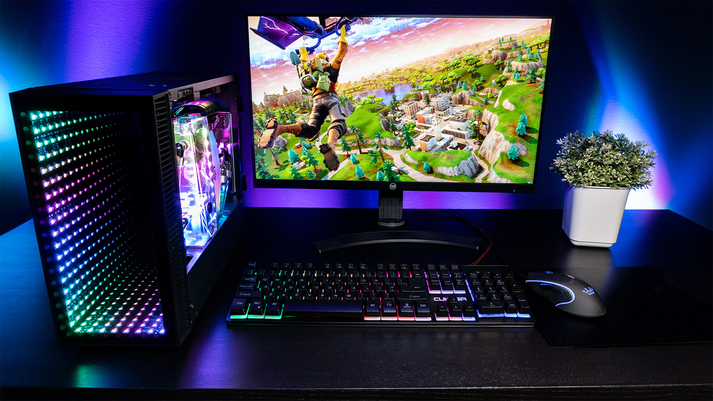 CUK Continuum Mini Gaming Desktop paired with CUK Bionic Monitor and CUK Gaming Keyboard & Mouse